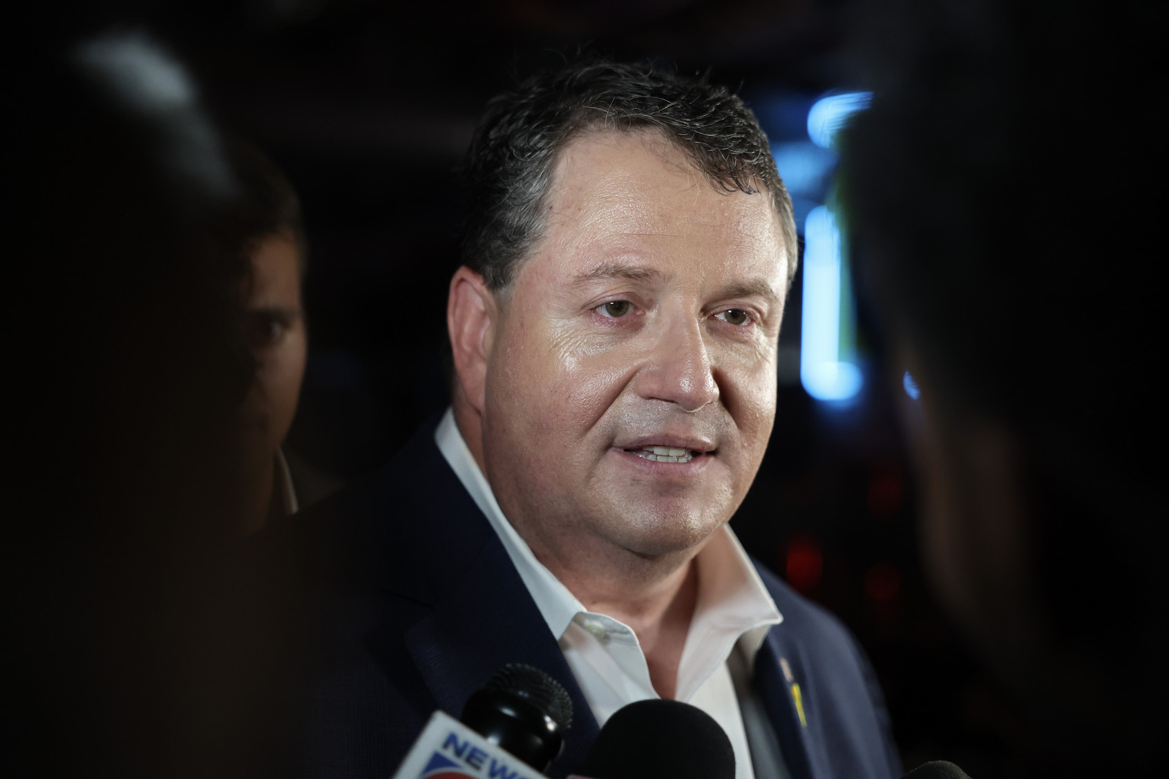 Florida's Republican state Sen. Randy Fine speaks with the media after winning the 6th District race to replace GOP former Rep. Michael Waltz, who is now President Donald Trump’s national security adviser on April 01, 2025 in Ormond Beach, Florida. Mr. Fine beat his Democratic opponent, Josh Weil. (Photo by Joe Raedle/Getty Images)