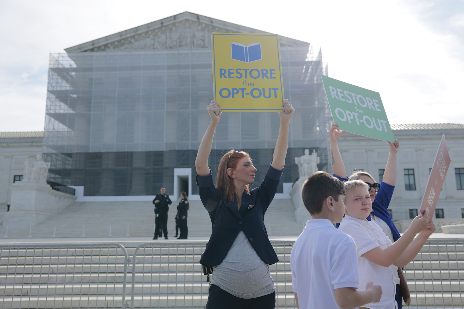 Supporters of parents advocating for religious rights demonstrate outside of the U.S. Supreme Court Building on April 22, 2025. (Anna Moneymaker/Getty Images)