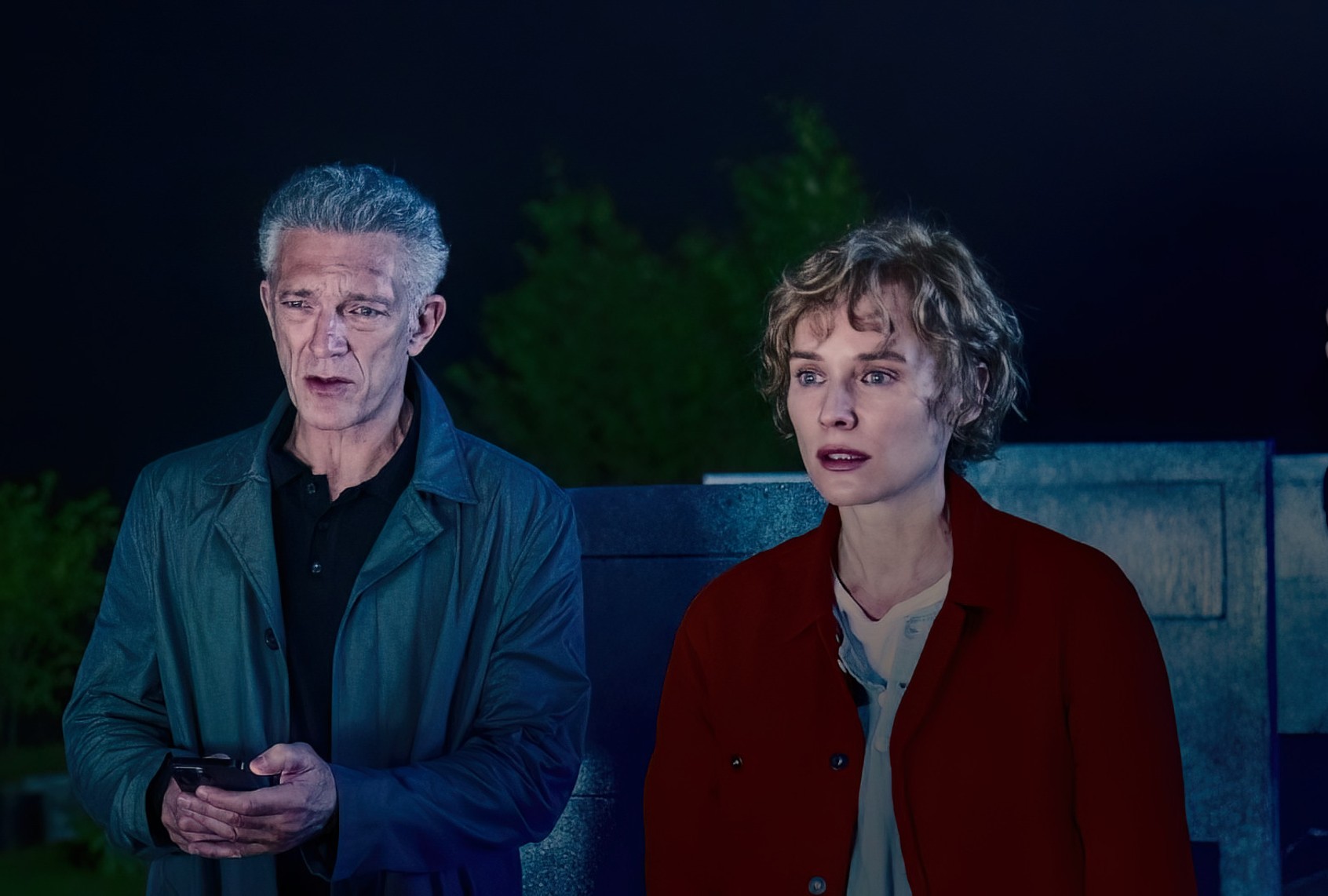 Vincent Cassel and Diane Kruger in "The Shrouds" (Courtesy of Janus Films )