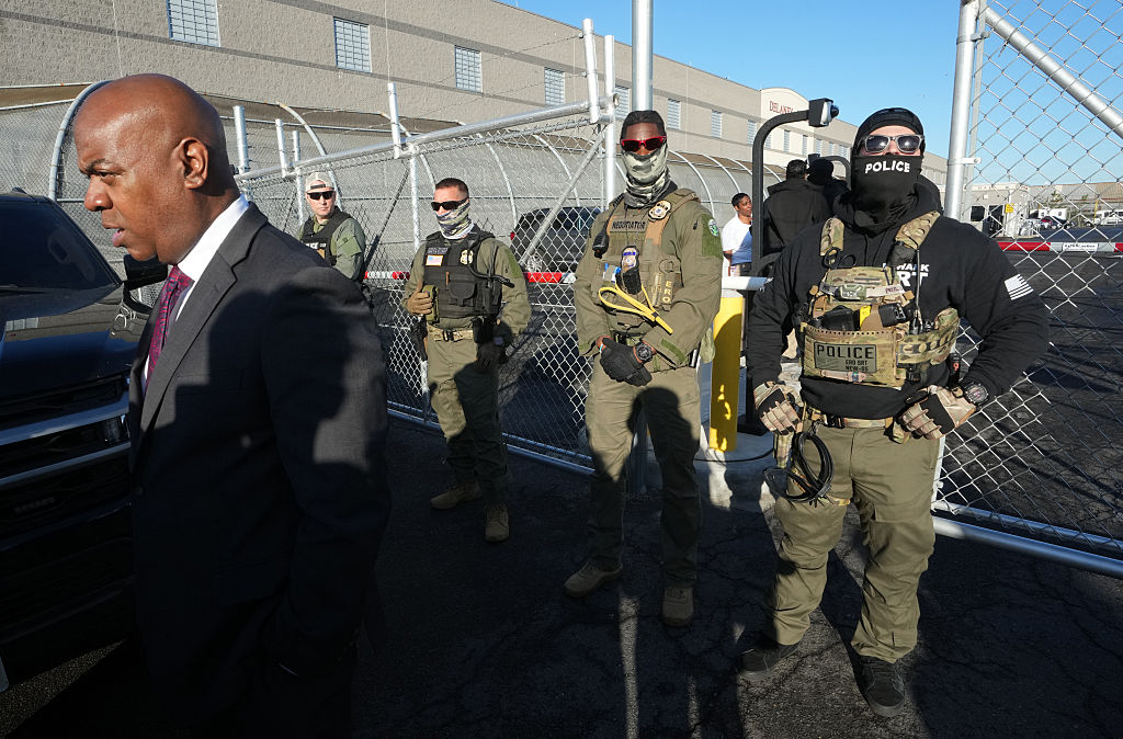 Mayor Ras Baraka of Newark confronts ICE agents at a demonstration outside an immigrant detention centre in Elizabeth, New Jersey, May 7, 2025. (Timothy A. Clary/AFP via Getty Images)