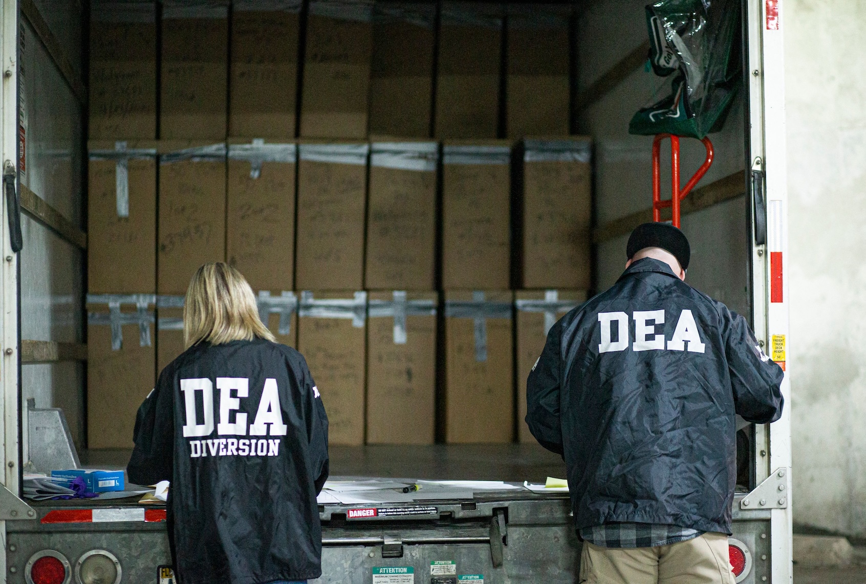 Members of the DEA in White Plains, New York on April 24, 2021. (KENA BETANCUR/AFP via Getty Images)