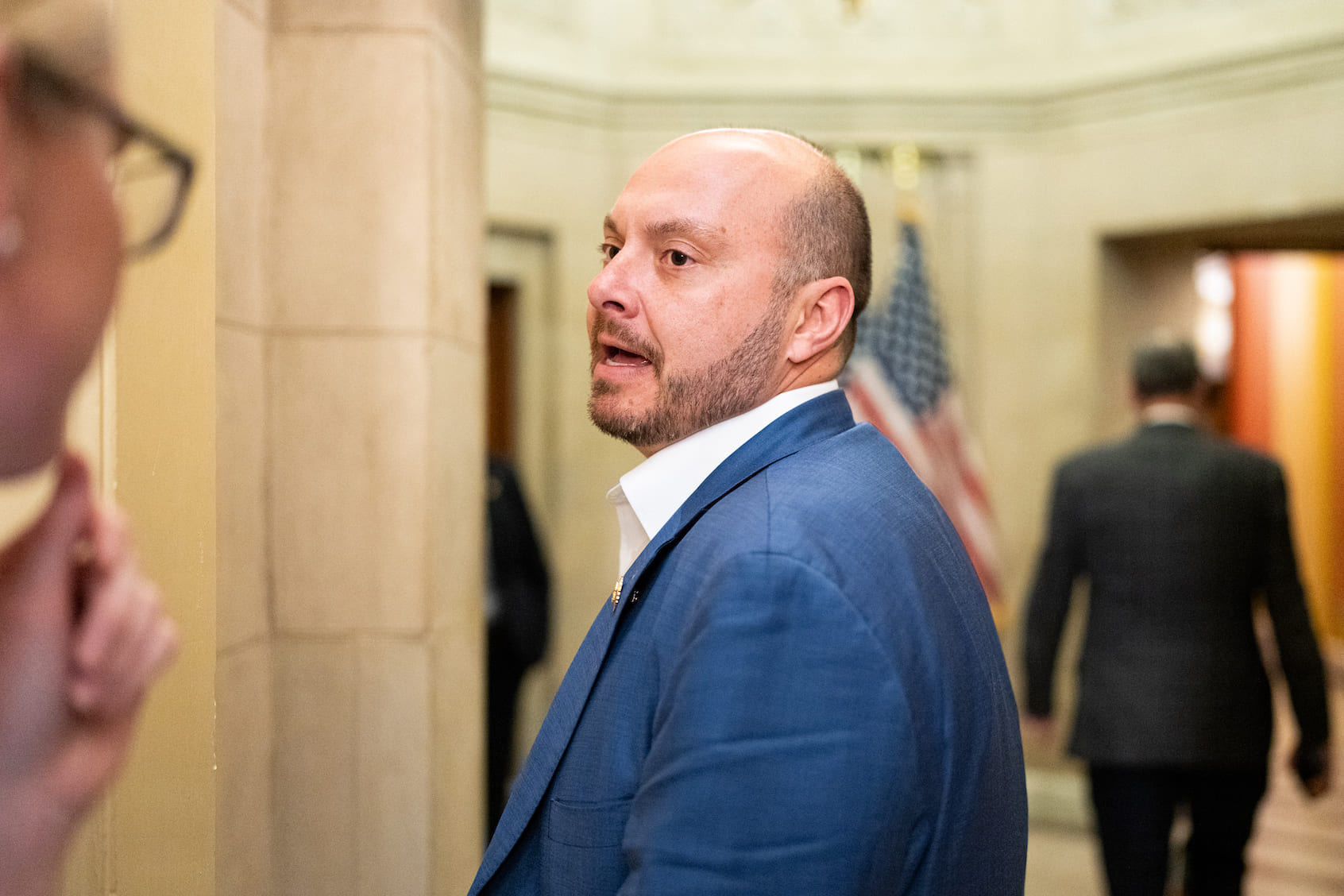 Rep. Andrew Garbarino, R-N.Y., arrives for the meeting in Speaker Johnson's office with Republican House members on the reconciliation package on Thursday, May 15, 2025. (Bill Clark/Getty Images)