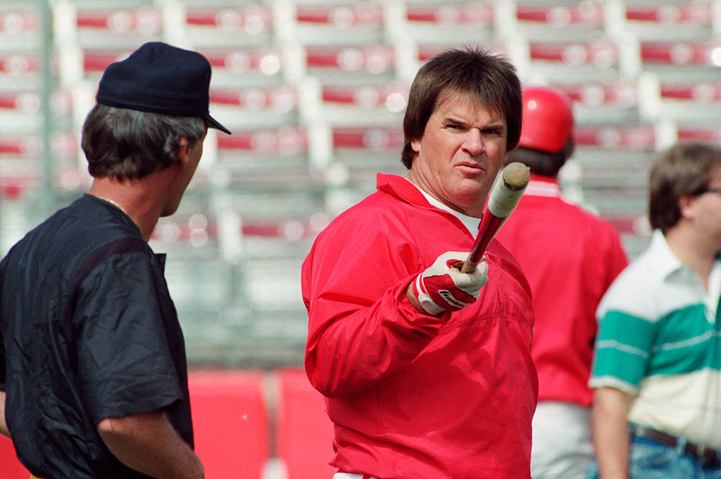 Pete Rose as manager of the Cincinnati Reds, March 1989. (Bettmann via Getty Images)