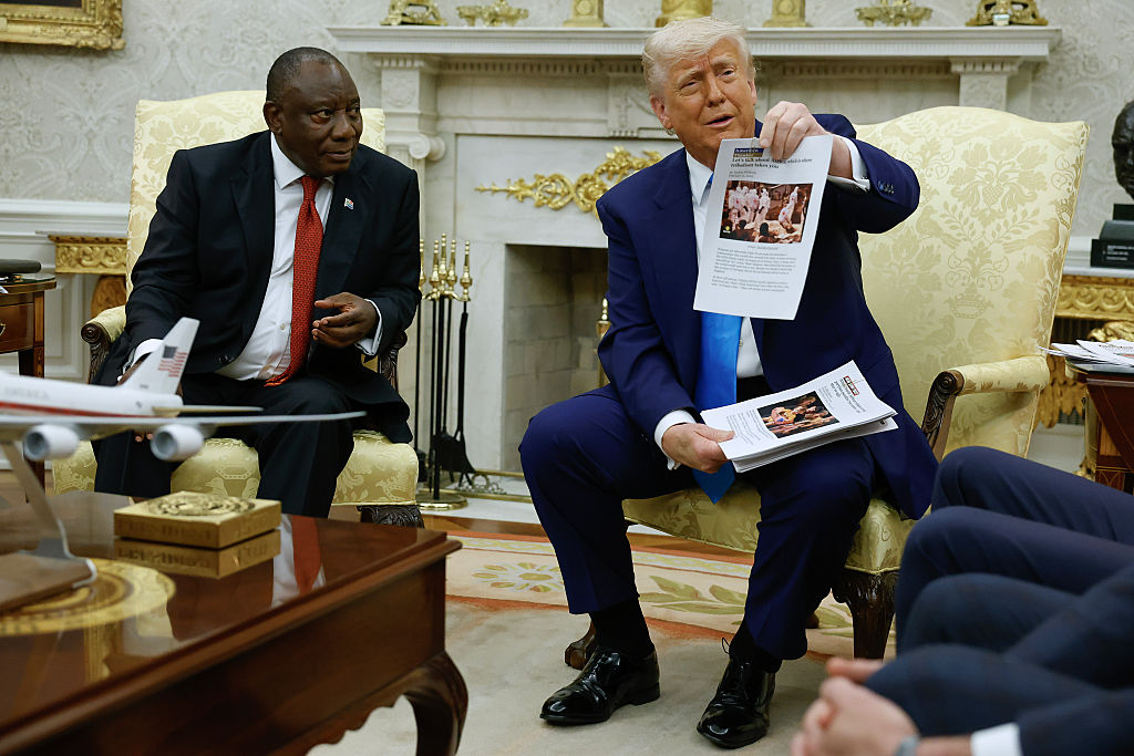 South African President Cyril Ramaphosa with Donald Trump at the White House, May 21, 2025. (Chip Somodevilla/Getty Images)