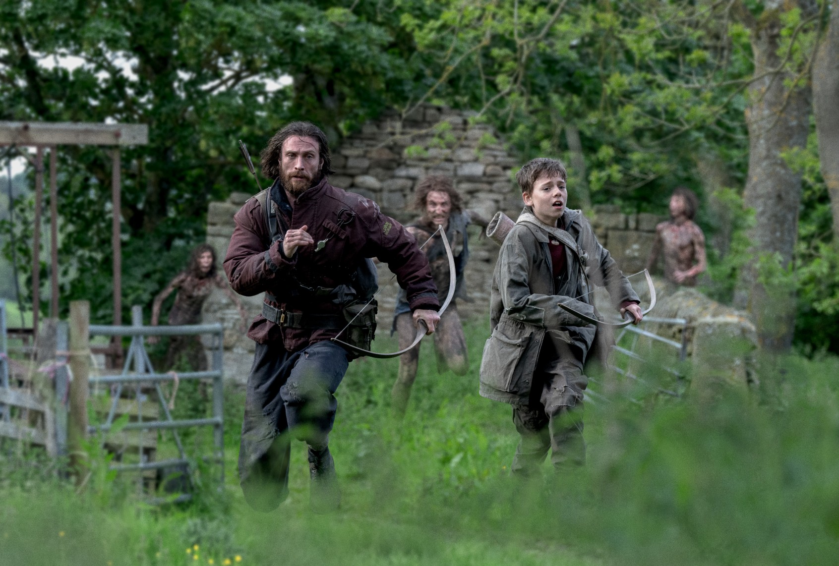 Jamie (Aaron Taylor-Johnson) and his son Spike (Alfie Williams) in "28 Years Later" (Miya Mizuno/Sony Pictures)