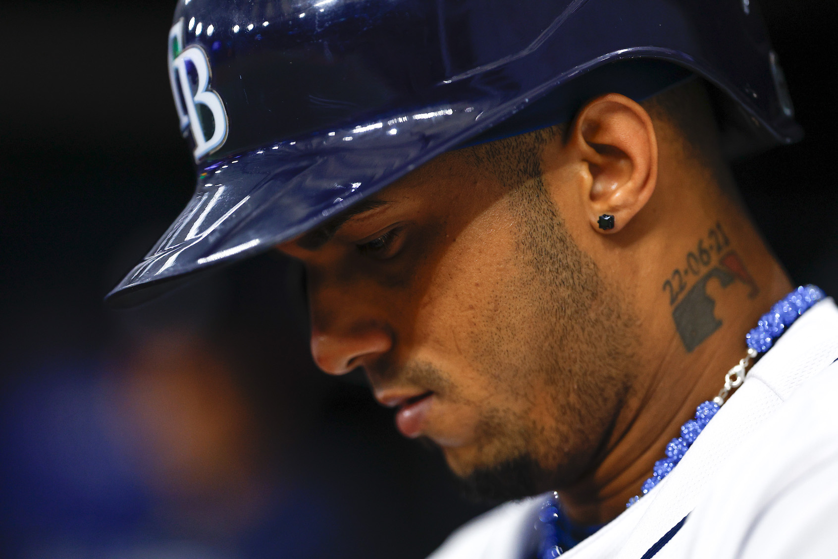Wander Franco of the Tampa Bay Rays looks on during the ninth inning against the Cleveland Guardians at Tropicana Field. (Photo by Douglas P. DeFelice/Getty Images)