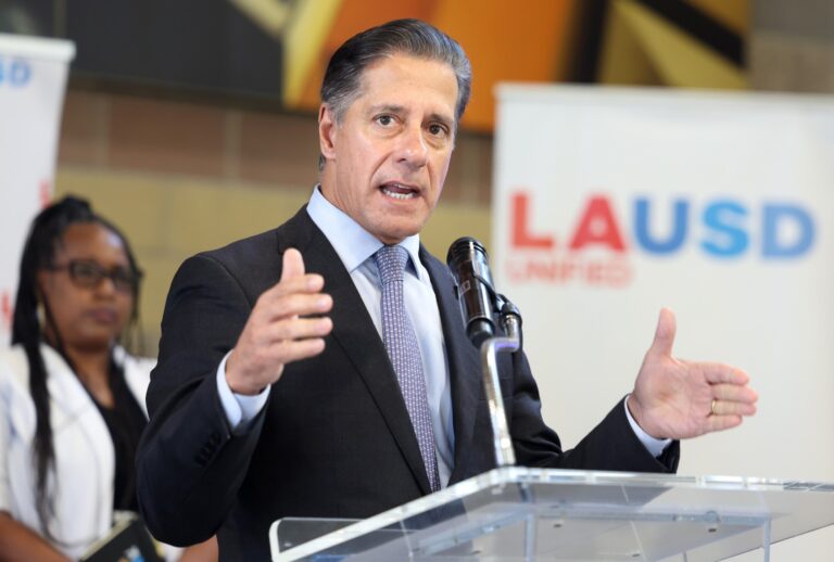 LAUSD Superintendent Alberto Carvalho speaks to the media during a 2024 press conference. (Wally Skalij/Los Angeles Times via Getty Images)