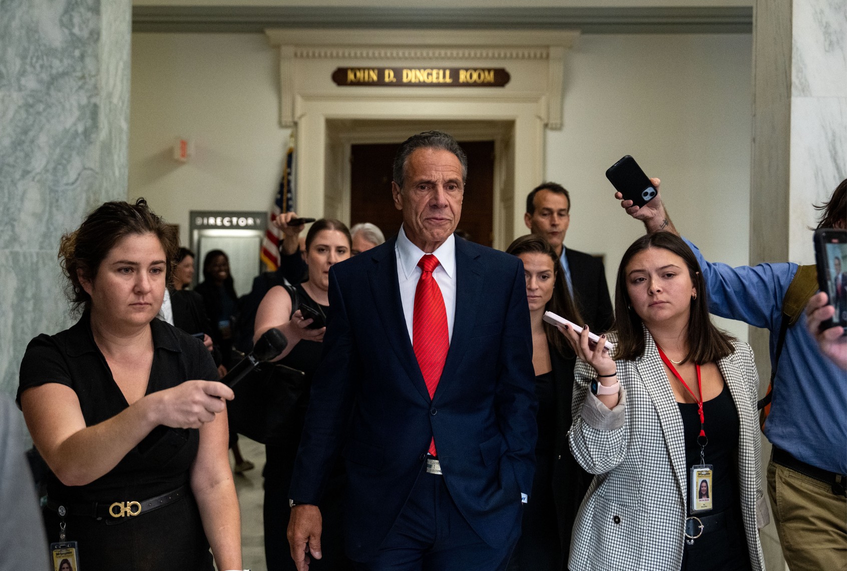 Former New York Governor Andrew Cuomo speaks to members of the press after testifying before the Select Subcommittee on the Coronavirus Pandemic in the Rayburn House Office Building at the U.S. Capitol on September 10, 2024 in Washington, DC. (Kent Nishimura/Getty Images)