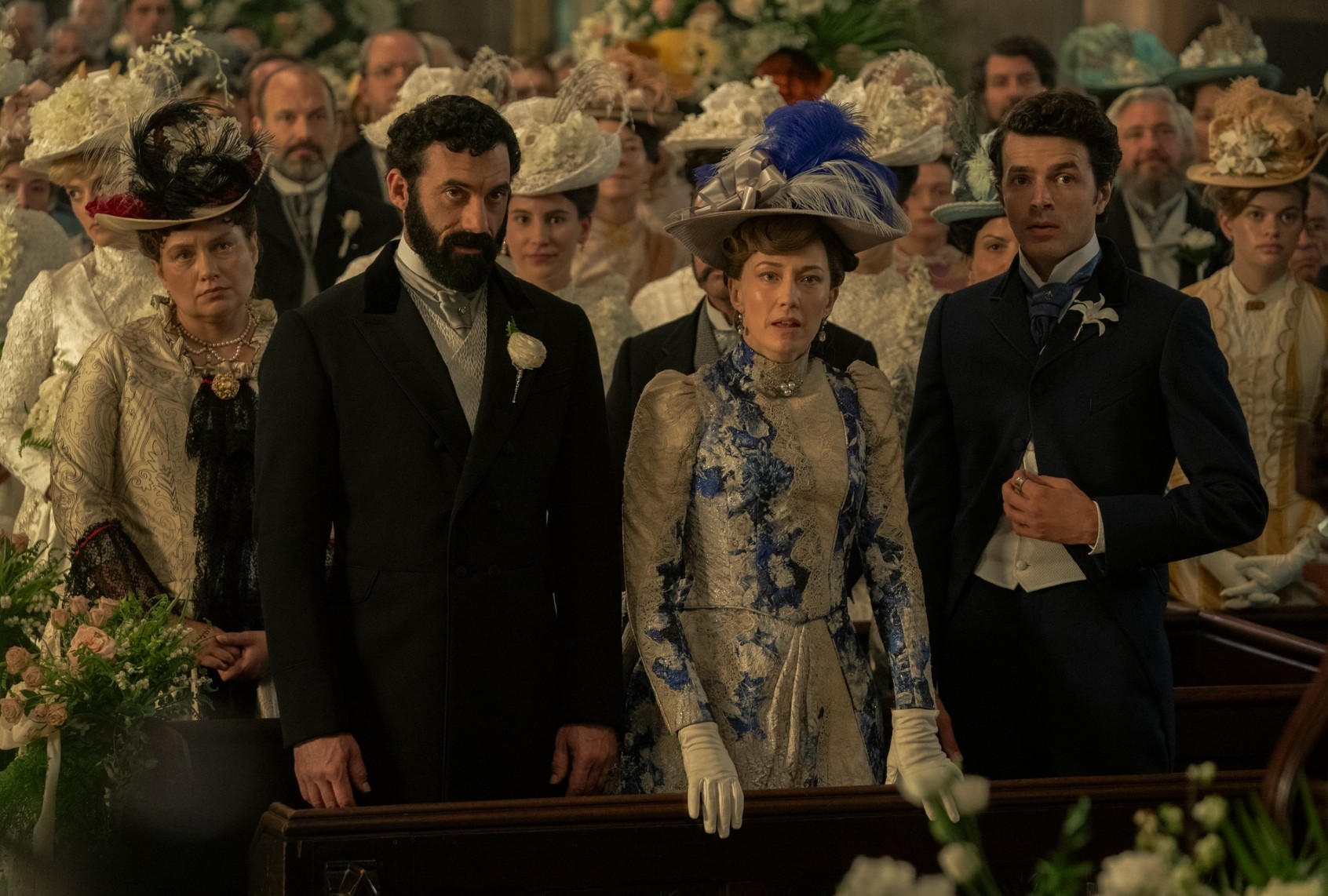 Morgan Spector, Carrie Coon and Harry Richardson in "The Gilded Age" (Karolina Wojtasik/HBO)