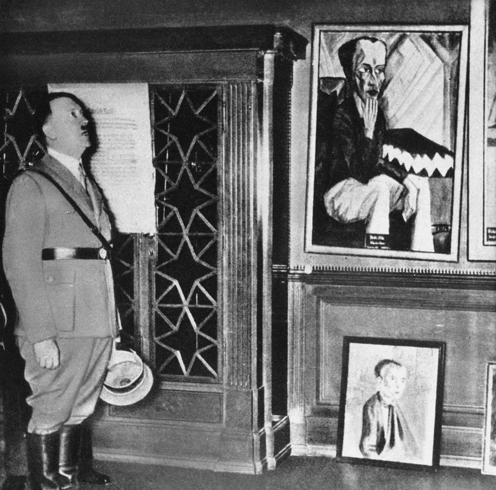 Adolf Hitler visits the Dresden exhibition "Degenerate Art" in 1935. (Fine Art Images/Heritage Images/Getty Images)