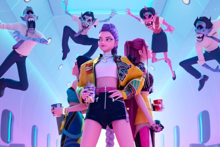 "Kpop Demon Hunters": Huntr/x members' ramyeon time rudely interrupted by demon flight attendants. (Netflix)