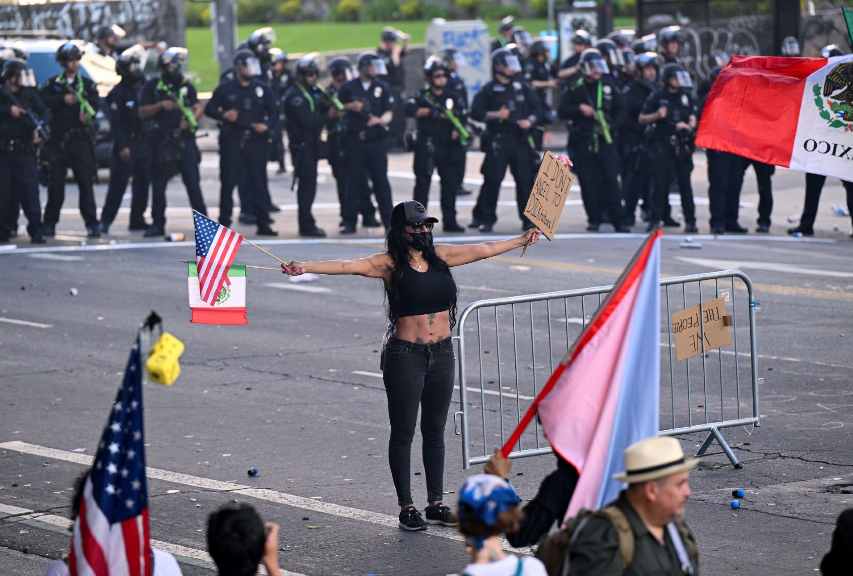People take part in the "No Kings" protest on June 14, 2025, in Los Angeles, California. (Joshua Lott/The Washington Post via Getty Images)