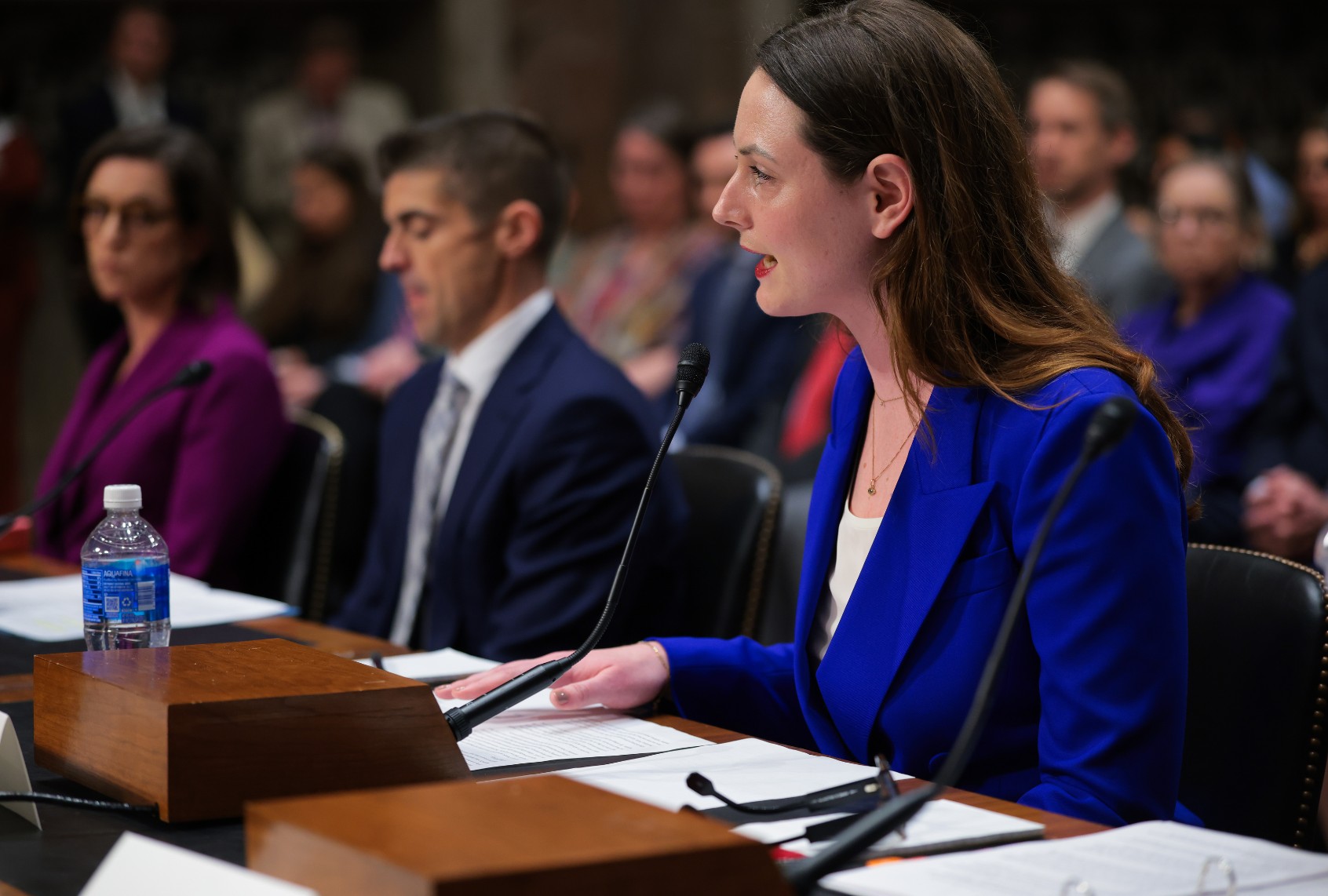 Rachel Cohen, a third-year law associate who resigned over a deal she says her high-powered law firm Skadden Law reached with the Trump administration, speaks during a hearing in the Dirksen Senate Building on April 7, 2025 in Washington, DC. (Kayla Bartkowski/Getty Images)