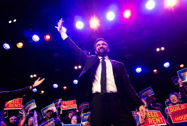New York State Assembly Member Zorhran Mamdani holds his first rally on May 4, 2025 in Brooklyn. (Andrew Lichtenstein/Corbis via Getty Images)