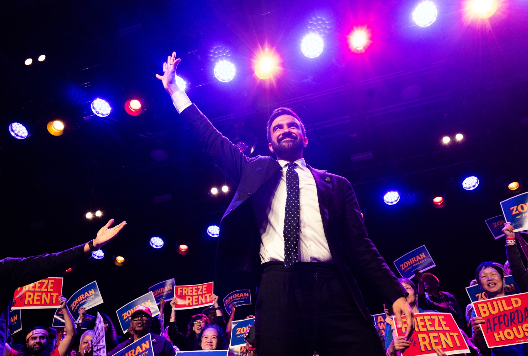 New York State Assembly Member Zorhran Mamdani holds his first rally on May 4, 2025 in Brooklyn. (Andrew Lichtenstein/Corbis via Getty Images)