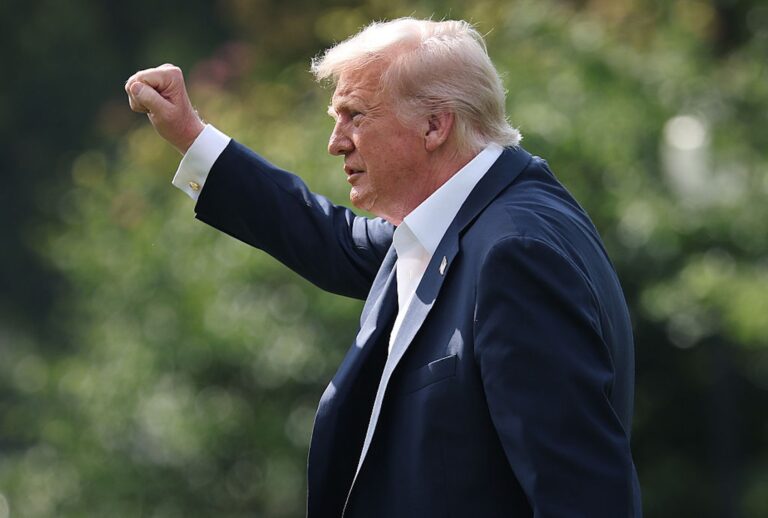 President Donald Trump departs the White House on July 11, 2025. (Win McNamee/Getty Images)