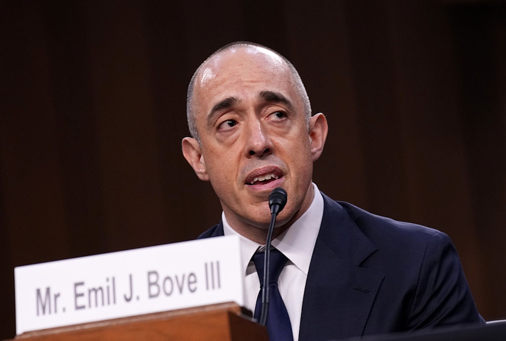 Emil Bove, President Donald Trump's nominee to be U.S. Circuit Judge for the Third Circuit, testifies during his Senate Judiciary Committee nomination hearing on June 25, 2025. (Kevin Dietsch/Getty Images)