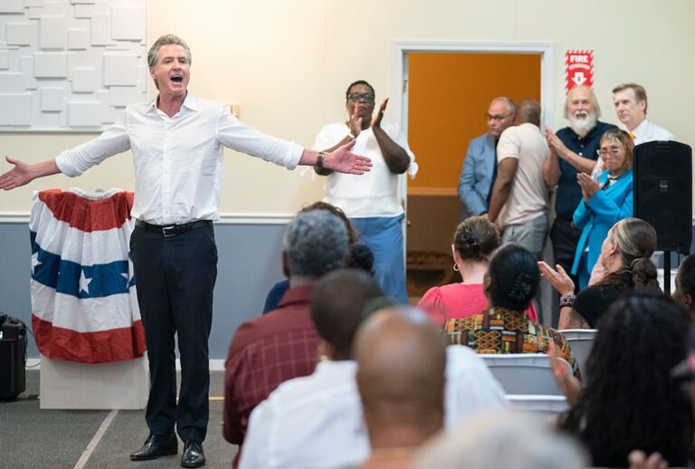 California Gov. Gavin Newsom speaks at an even in the early primary state of South Carolina on July 8, 2025. (Sean Rayford/Getty Images)