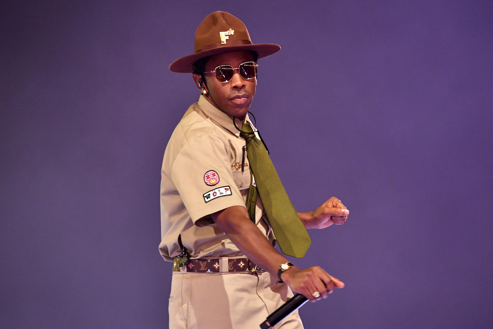 US Rapper Tyler Gregory Okonma, aka 'Tyler, the Creator' performs on stage during the Coachella Valley Music and Arts Festival. (Photo by Valerie Macon/Getty Images)