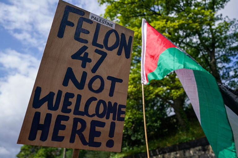 Protests follow Trump to Scotland for a part-work, part-golfing trip this weekend. (Ian Forsyth/Getty Images)