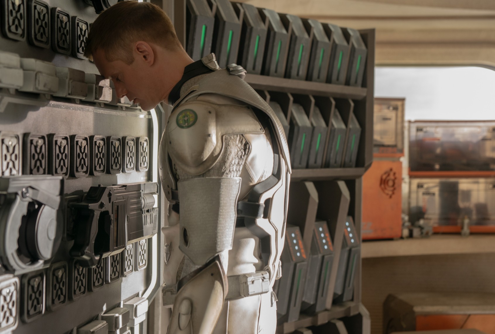 Alexander SkarsgÃ¥rd in "Murderbot" (Apple TV+)