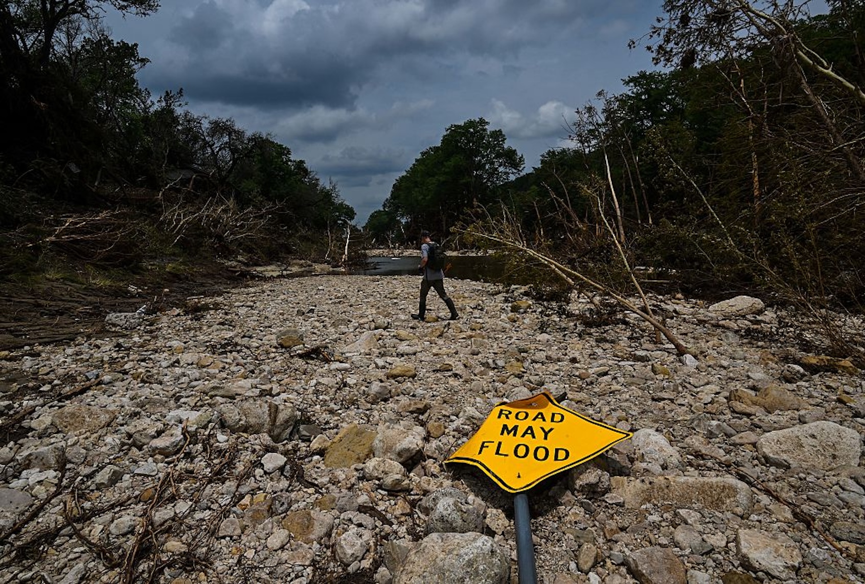 Search and rescue personnel continue to look for missing people along the Guadalupe River in the Texas Hill Country. (Joshua Lott/The Washington Post via Getty Images)
