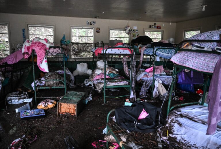 A view inside of a cabin at Camp Mystic, the site where more than 20 girls went missing after flash flooding in Hunt, Texas, on July 5, 2025. (RONALDO SCHEMIDT/AFP via Getty Images)