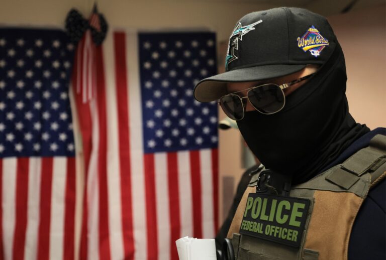 Federal agents patrol the halls of immigration court at the Jacob K. Javitz Federal Building on July 21, 2025 in New York City. (Michael M. Santiago/Getty Images)