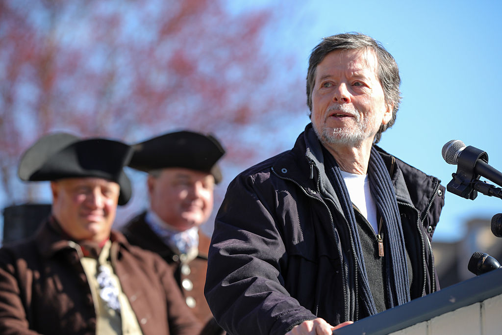 Filmmaker Ken Burns speaks during a press conference ahead of the celebration of the 250th anniversary of The Battle of Lexington in front of the Minuteman Statue. (Photo by Joanne Rathe Strohmeyer/The Boston Globe via Getty Images)