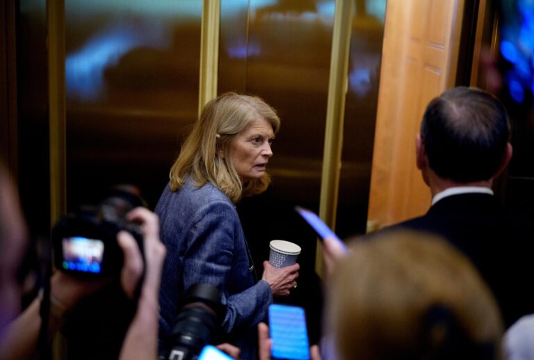 Sen. Lisa Murkowski, R-Alaska, takes an elevator just off the Senate floor after the Senate stayed in session throughout the night at the U.S. Capitol Building on July 1, 2025 in Washington, DC. (Andrew Harnik/Getty Images)