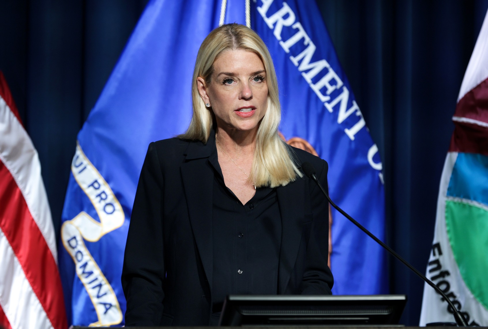 Attorney General Pam Bondi speaks during a news conference at the DEA headquarters on July 15, 2025 in Arlington, Virginia. (Alex Wong/Getty Images)