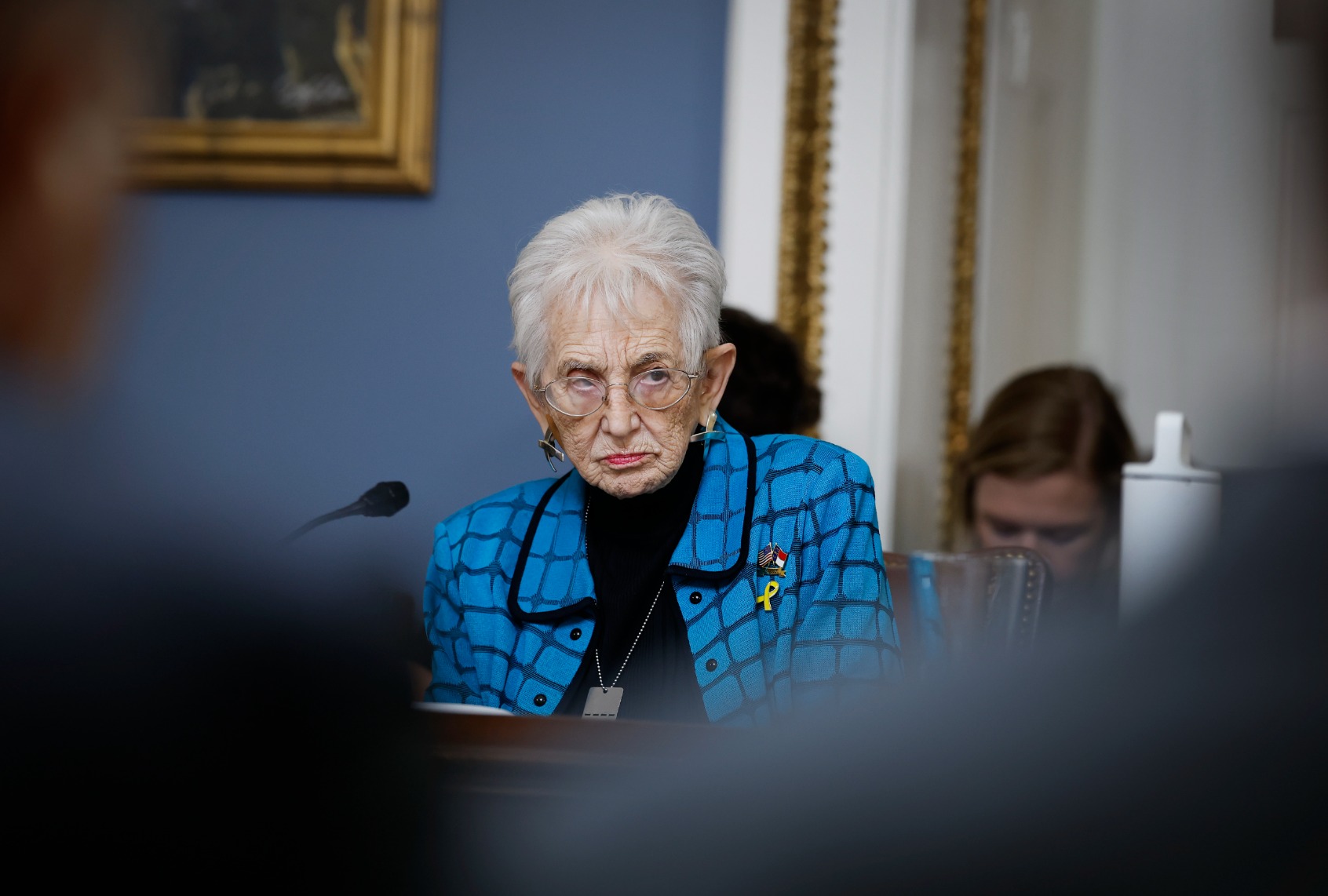 House Rules Committee Chair Rep. Virginia Foxx (R-NC) listens during a meeting on May 21, 2025 in Washington, DC. (Anna Moneymaker/Getty Images)