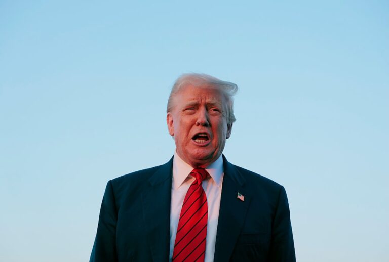 President Donald Trump speaks to reporters near Air Force One on August 03, 2025 in Allentown, Pennsylvania. (Anna Moneymaker/Getty Images)