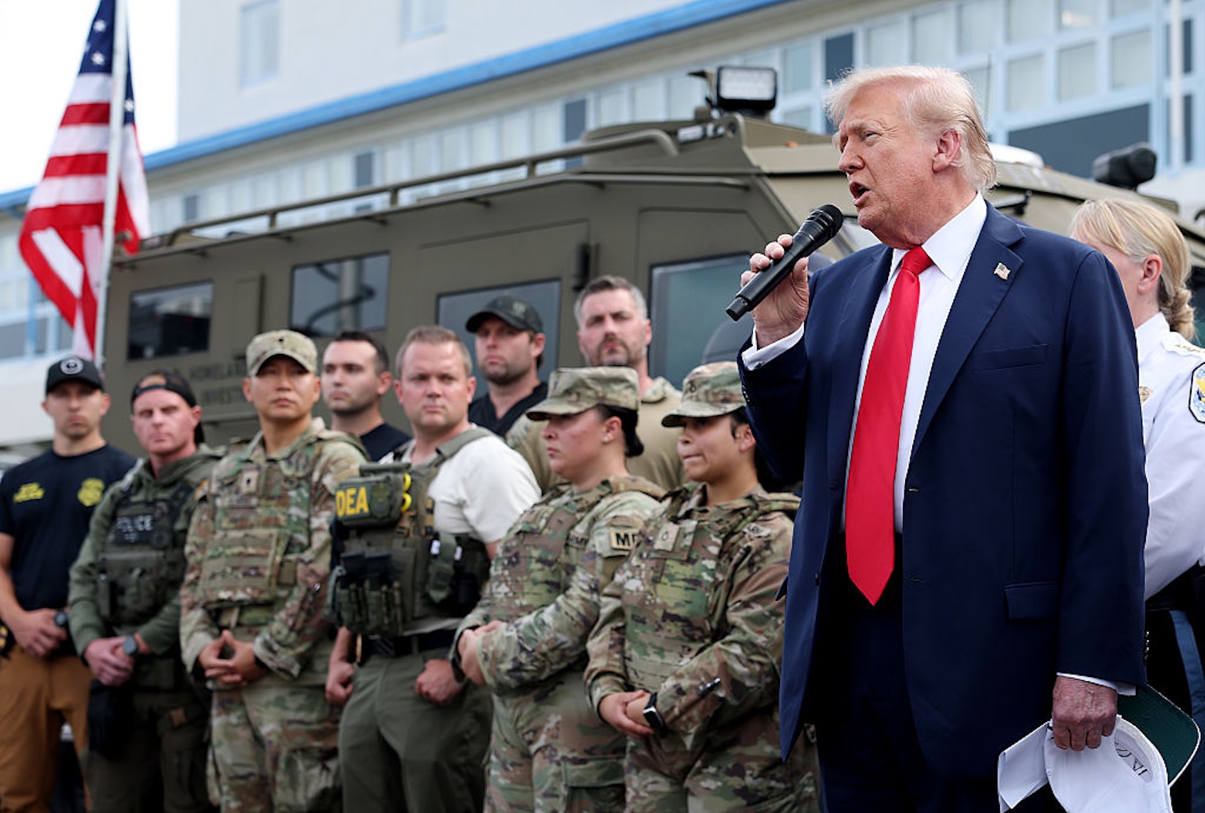 President Donald Trump visits the U.S. Park Police Anacostia Operations Facility on Aug. 21, 2025. (Anna Moneymaker/Getty Images)