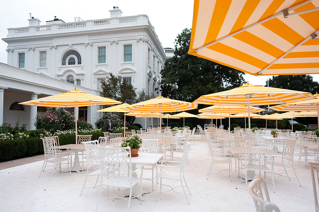 A view of chairs and a newly paved Rose Garden at the White House on Aug. 19, 2025. (Doug Mills-Pool/Getty Images)