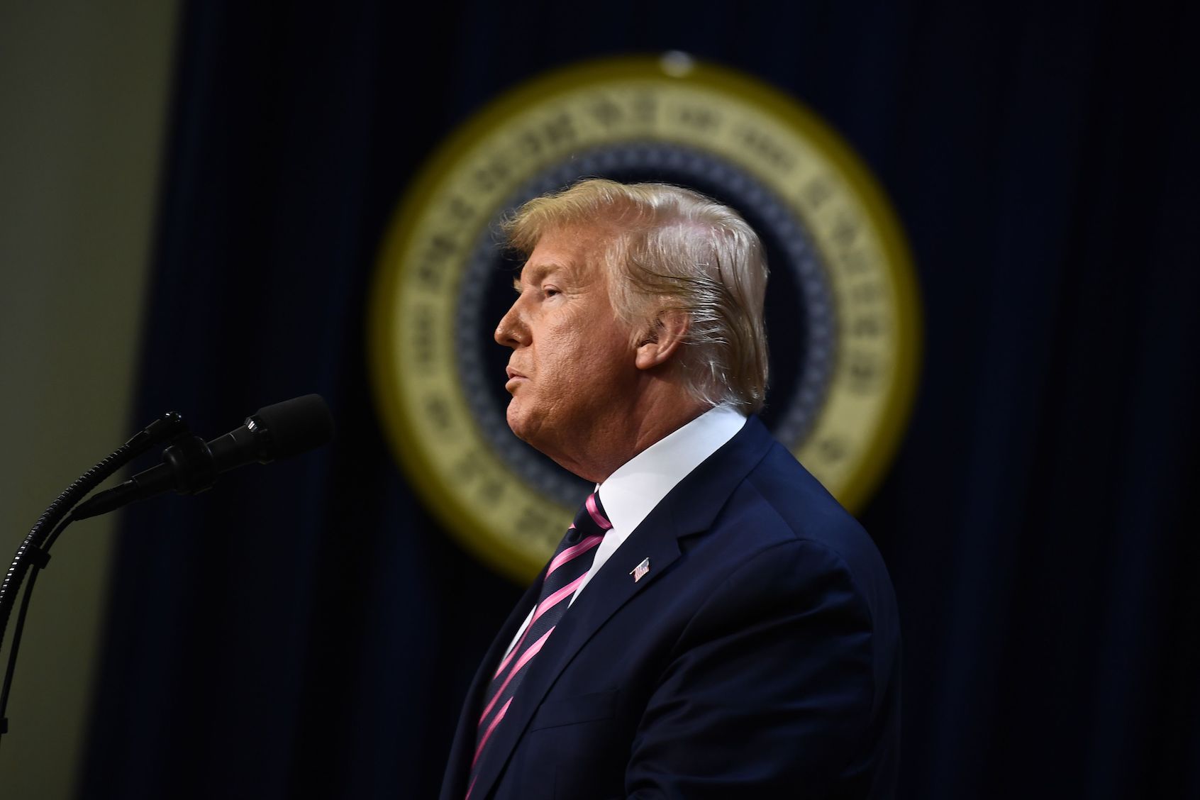 US President Donald Trump speaks during a summit on transforming mental health treatment to combat homelessness, violence and substance abuse at the White House. ((Photo by BrendanPhoto by Brendan Smialowski/Getty Images)