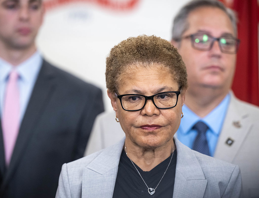 LA Mayor Karen Bass and other Black mayors push back against President Donald Trump's claims that their cities are now "lawless." These cities are actually seeing major decreases in violent crime this year. (MediaNews Group / Los Angeles Daily News / Getty Images)