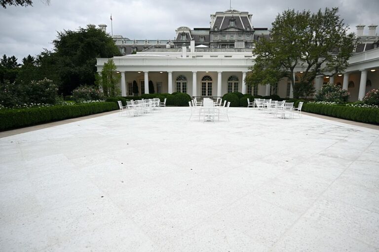 Trump paved over the lawn in the Rose Garden this Spring and has plans for a $200m ballroom expanding the White House. (JIM WATSON / AFP / Getty Images)