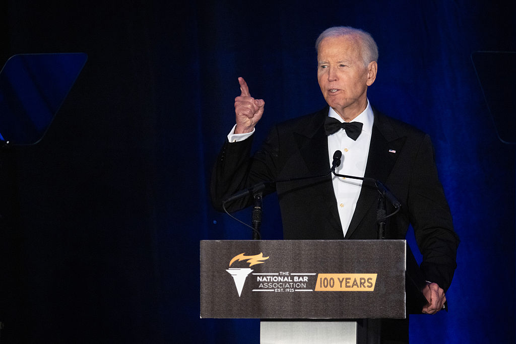 Former President Joe Biden speaks at the National Bar Association gala in Chicago on July 31, 2025, warning that the nation faces “dark days” under Donald Trump’s leadership. Biden urged Black judges and lawyers to defend democracy, civil rights and judicial independence. (Scott Olson / Getty Images)