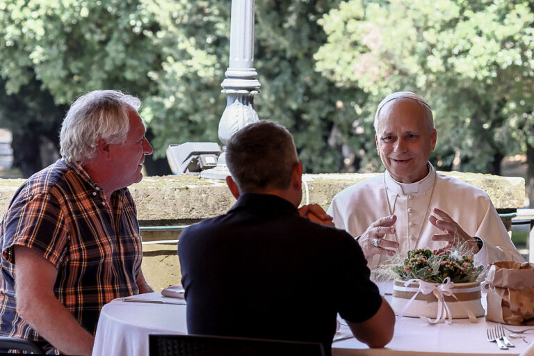 Pope Leo XIV hosts the homeless and poor for a mass and lunch. He attributes his faith as something to be lived out not just talked about. (Galazka / Vatican Pool-Corbis / Getty Images)