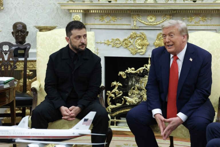 U.S. President Donald Trump meets with Ukrainian President Volodymyr Zelensky at the White House on August 18, 2025. (Photo by Anna Moneymaker/Getty Images)