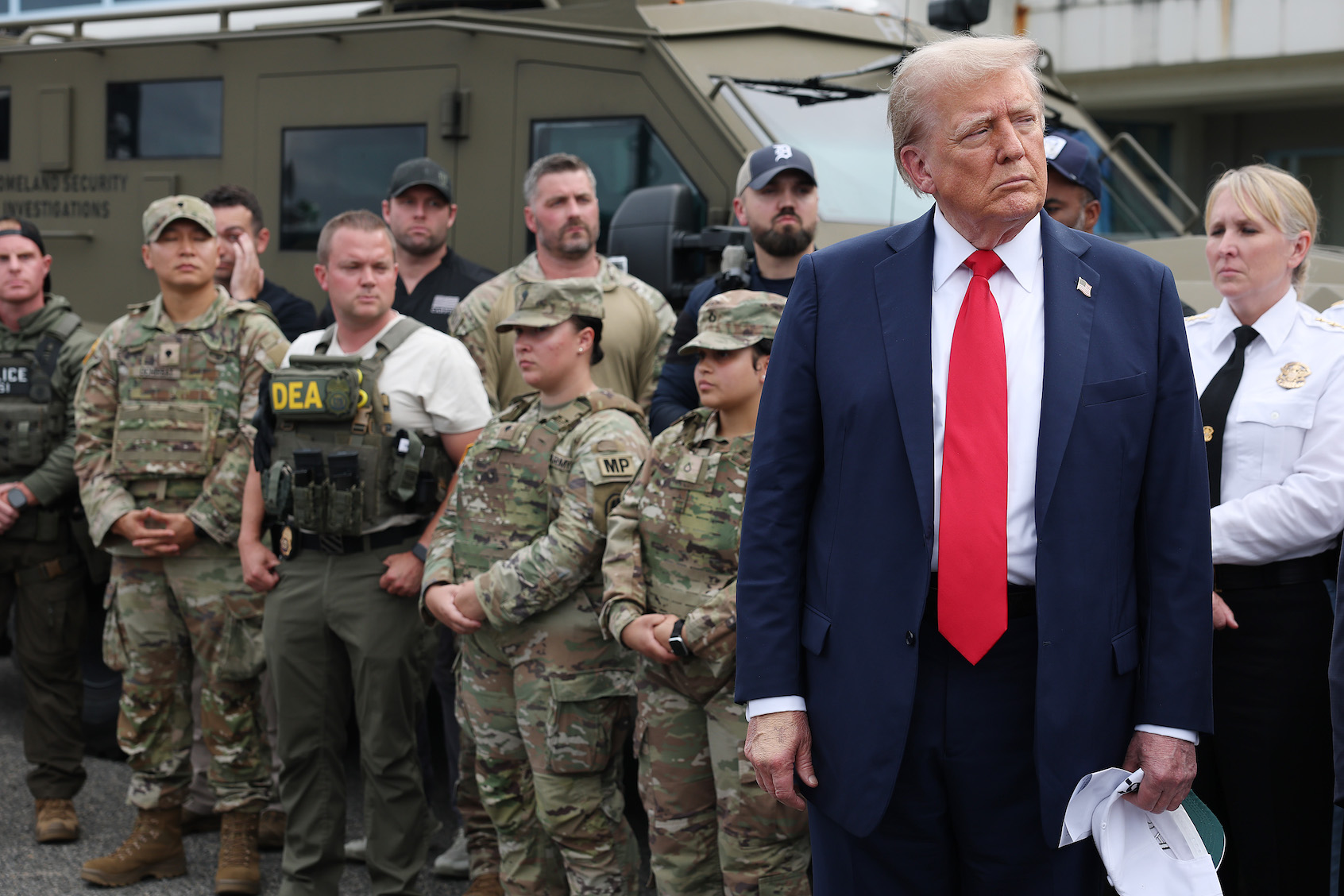 Donald Trump visits the U.S. Park Police Anacostia Operations Facility, Aug. 21, 2025. (Anna Moneymaker/Getty Images)