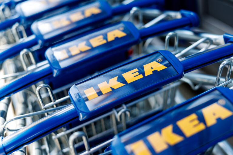 The logo of the furniture store IKEA can be seen on shopping carts (Matthias Balk/picture alliance via Getty Images)