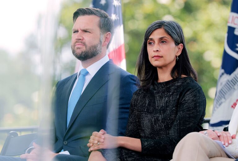 Vice President J.D. Vance and Second Lady Usha Vance at the 44th annual National Peace Officers' Memorial Service at the U.S. Capitol on May 15, 2025. (Anna Moneymaker/Getty Images)