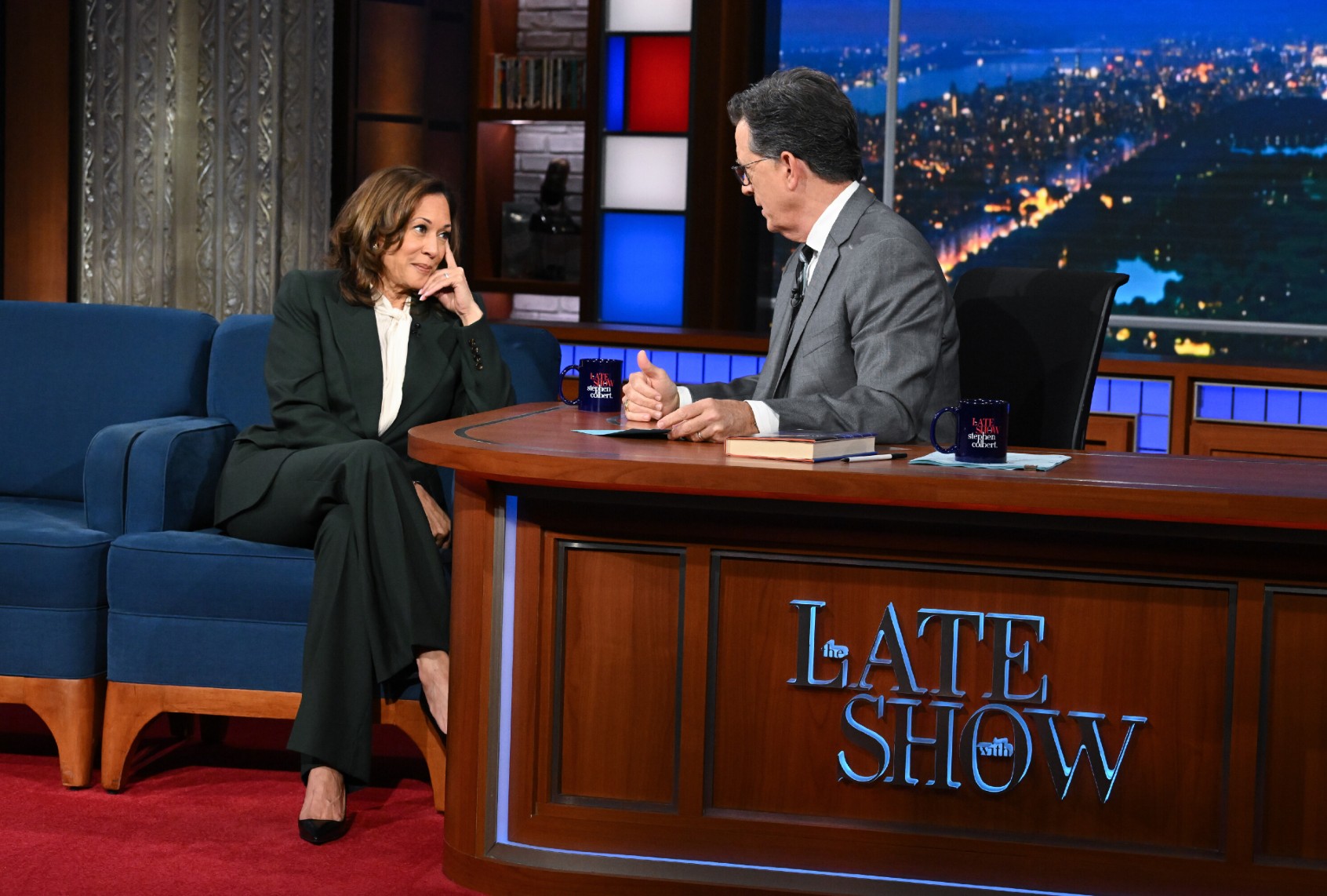 The Late Show with Stephen Colbert and guest Vice President Kamala Harris during Thursday’s July 31, 2025 show. (Scott Kowalchyk/CBS)