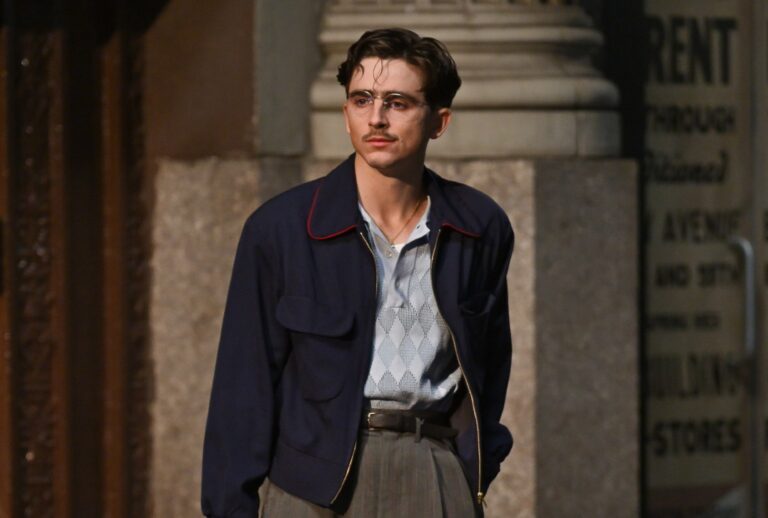 Timothée Chalamet on the set of "Marty Supreme" (James Devaney/GC Images/Getty Images)