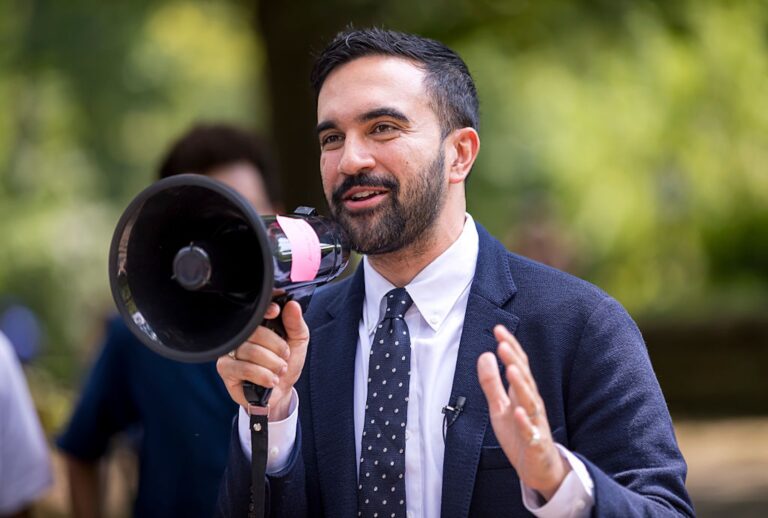Zohran Mamdani campaigns for mayor of New York City on an affordability platform (Michael Nigro/Pacific Press/LightRocket via Getty Images)