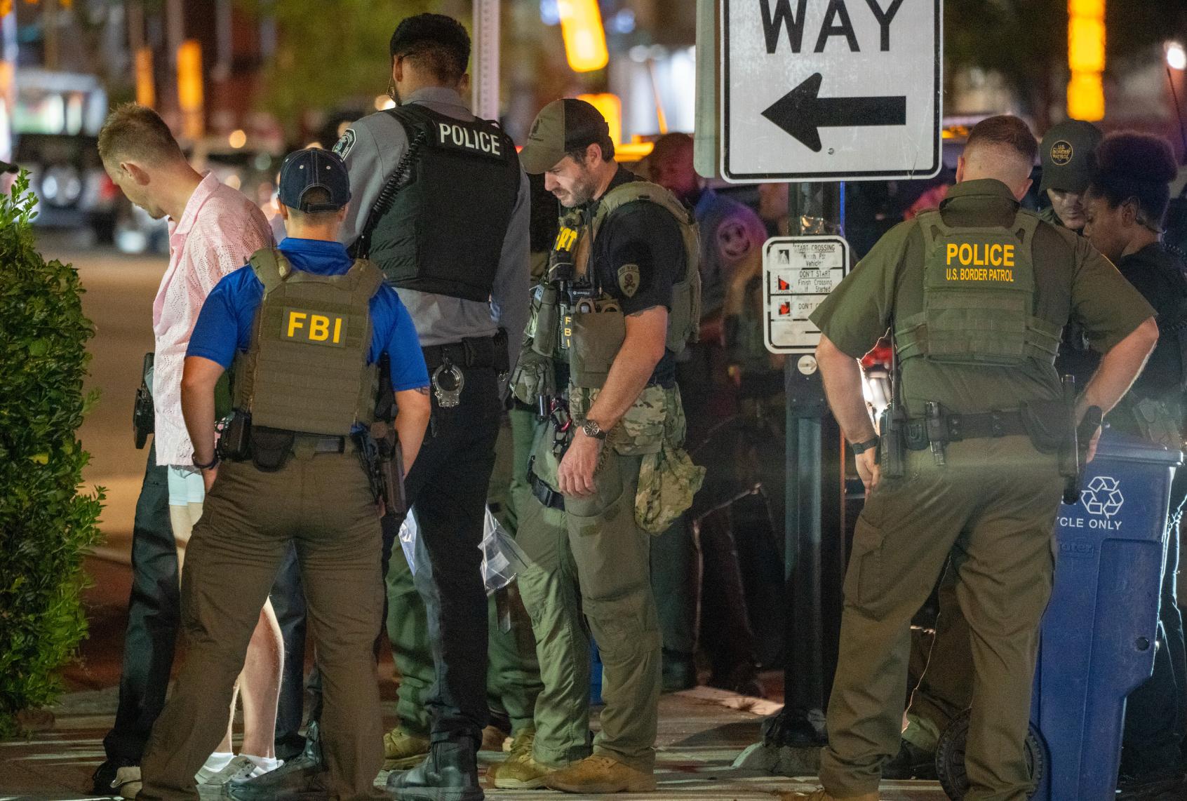 FBI and Border Patrol officers arrest a man, after he threw a sandwich at law enforcement on August 10, 2025 in Washington, DC. (Andrew Leyden/Getty Images)