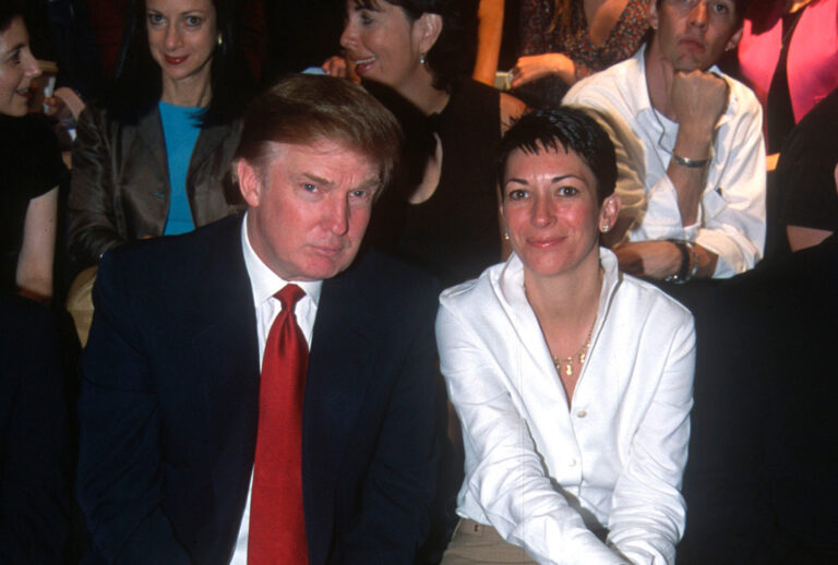 Donald Trump and Ghislaine Maxwell attend Anand Jon Fashion Show on Sept. 18, 2000, in New York City. (Patrick McMullan/Patrick McMullan via Getty Images)