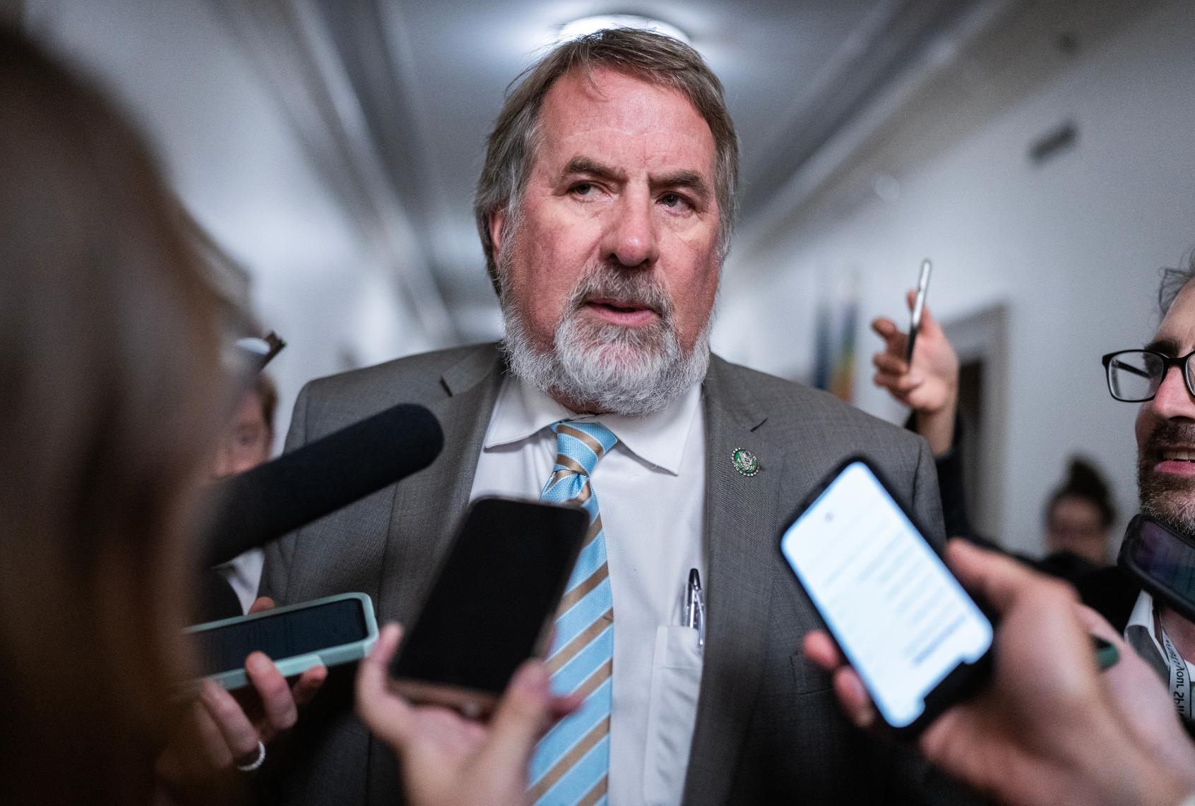 Rep. Doug LaMalfa, R-Calif., is seen outside a House Republican Conference speaker election meeting in Longworth Building on Tuesday, October 24, 2023. (Tom Williams/CQ-Roll Call, Inc via Getty Images)